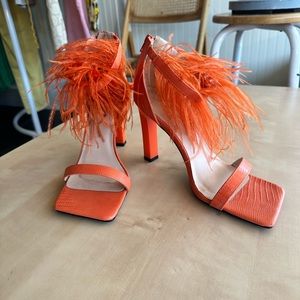 Orange Feather High Heel Shoe